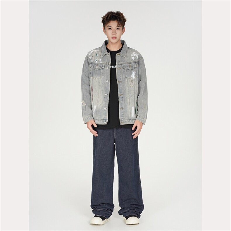 美式高街涂鸦印花破洞牛仔外套MCJ61P75,男装工装外套,星座1116-2