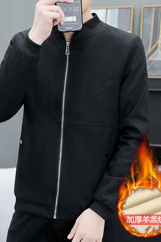 加绒夹克男士立领小鹿秋冬季外套,男装夹克,星座1105