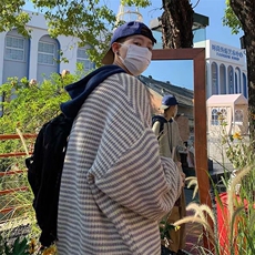 韩系风格穿搭连帽黑白条纹毛卫衣男慵懒针织衫外套MZ826-P49，男装针织衫/毛衣，星座412-3