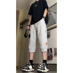 抖音品质）夏季高街宽松束脚华夫格七分运动裤货号QF25图片