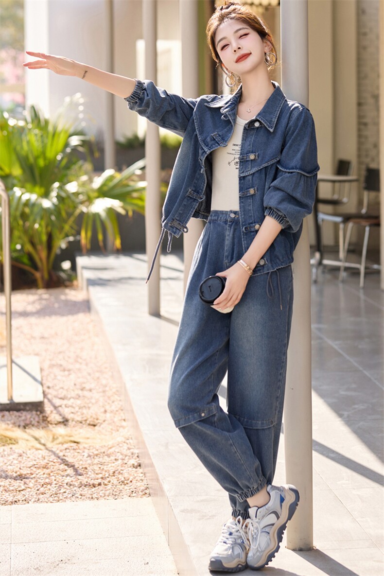 新中式牛仔套装女2025春秋新款欧货复古休闲时尚显瘦减龄两件套潮,女装套装/套裙,欣品汇
