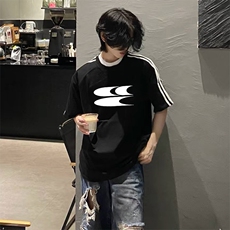 抖音得物高品质二开240克宽松纯棉美式潮牌三条杠织带短袖T恤，男装T恤，电商A486-1