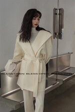 冬季新款气质简约澳毛翻领浴袍款短款羊绒大衣，睡衣，BLESS OPEN