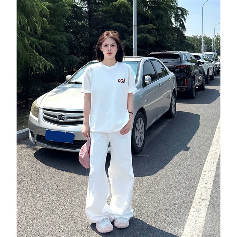 抖音得物210克现货宽松纯棉美式潮牌印花落肩袖纯棉T恤AT21109,男装T恤,电商A443