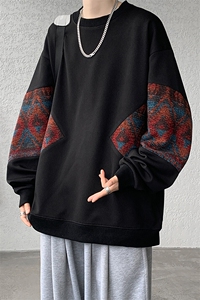 8XL-M 春秋季圆领拼接撞色民族风卫衣男新款潮牌上衣服WY005P58图片