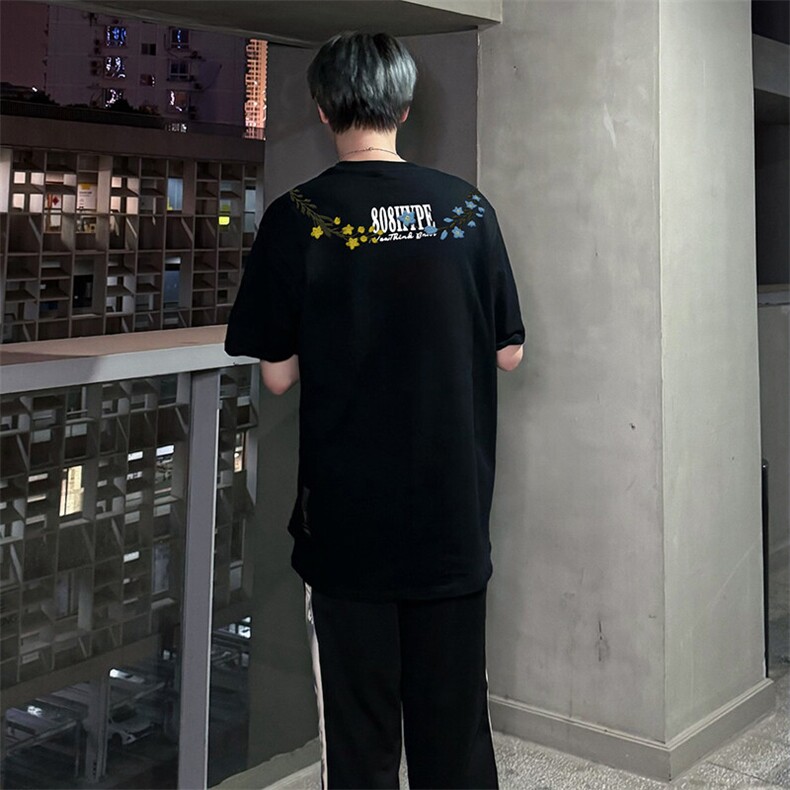 万针全刺绣解构设计260克重磅双纱纯棉高品质美式高街短袖T恤特33,男装T恤,电商A486-1