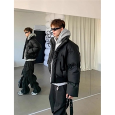 现货5W件冬季三防重磅硬挺boxy短款羽绒立领PU皮棉衣外套加厚棉服，男装棉衣，电商A486