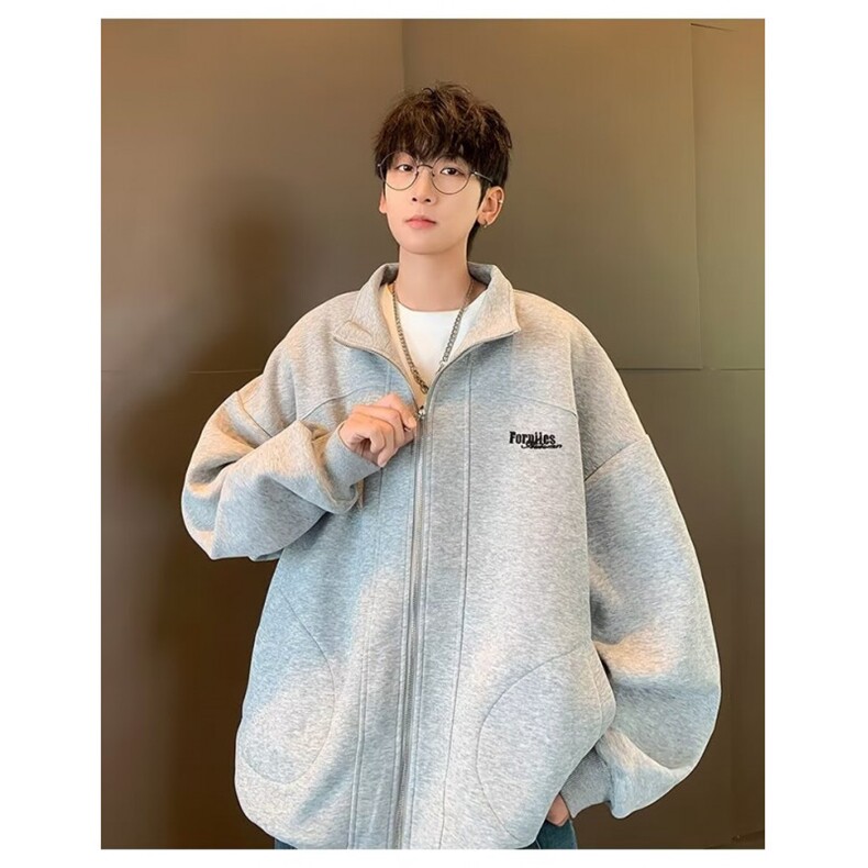 秋季新款开衫卫衣男美式复古简约休闲宽松拉链卫衣外套WT03-p48，女装短外套，星座1001-1