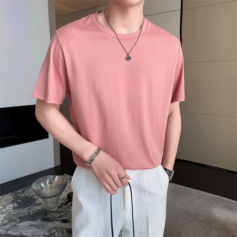 2024新款纯色微阔修身圆领短袖T恤男5705-p38控58,男装T恤,电商D303