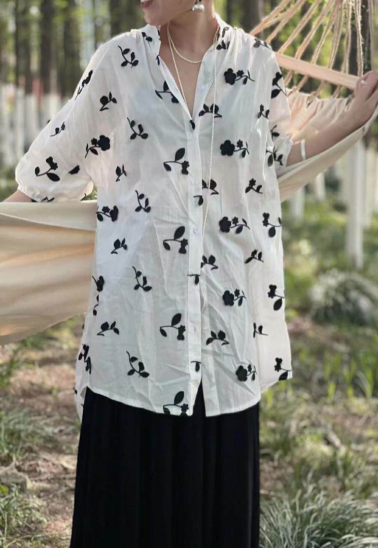 夏季新款填手工刺绣衬衫，女装衬衫，阅上