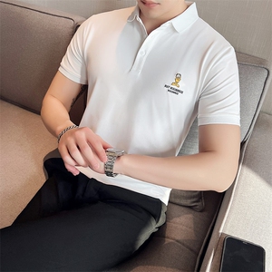 2024夏季新款 英伦风高品质修身刺绣POLO衫冰丝短袖T恤男D239-p48图片