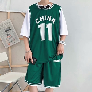 2021假两件五分短袖T恤11号篮球套装短裤学生班服 现货 T127-P32图片