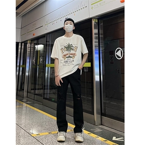 B221 美式ins高街暗黑拉链小脚弹力破洞牛仔裤 LK23060-P65 控88图片
