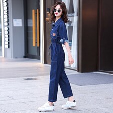 工装牛仔连体裤女2024年夏季新款减龄洋气收腰修身显瘦气质连衣裤，女装连体裤，E百度