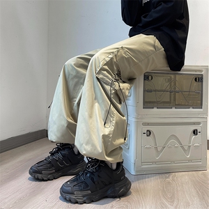 港风秋款男休闲裤工装穿孔抽绳束脚长裤冲锋裤h153 P45图片