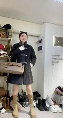 DG838网红三皮扣羊毛长款外套,女装,L·H·X