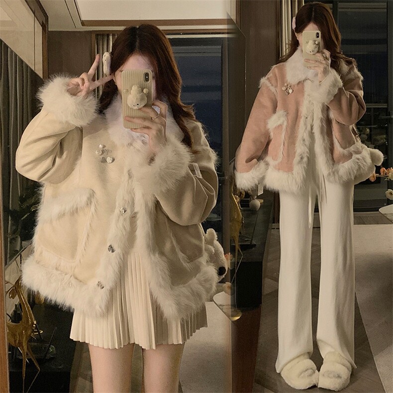 C936-P170 羊羔毛拼接外套女秋冬季2025年新款加厚设计感小众棉服图片
