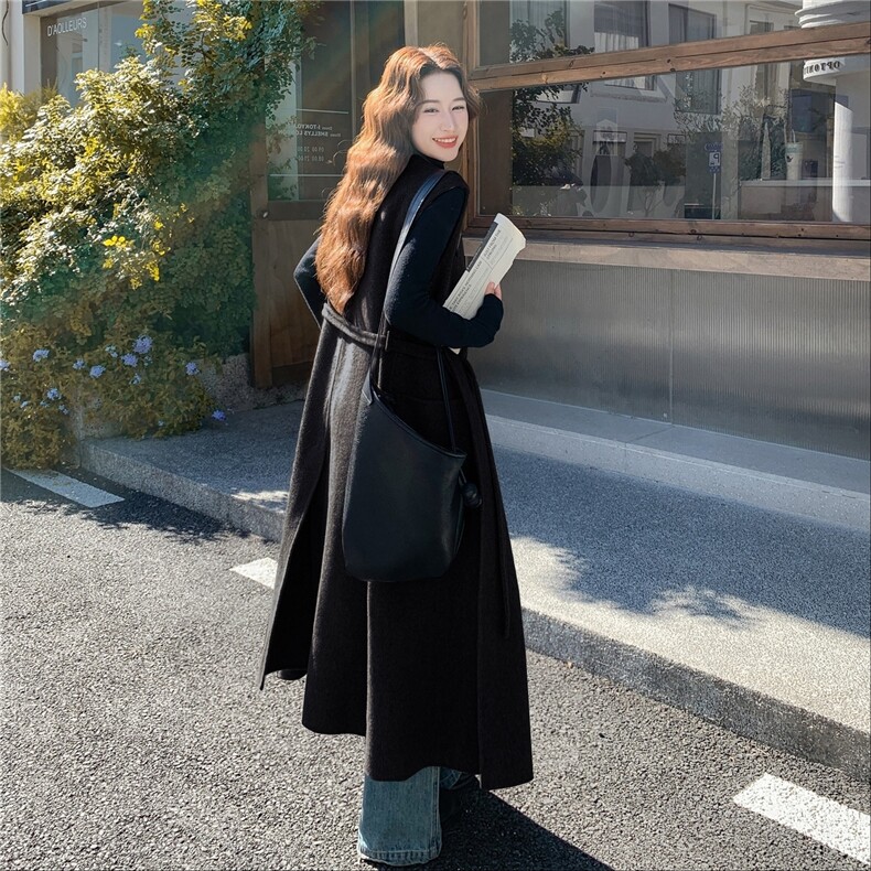 现货主推~冬季新款长款双面呢羊毛马甲大衣2B237-6091-P280K388,女装毛呢外套,2B237