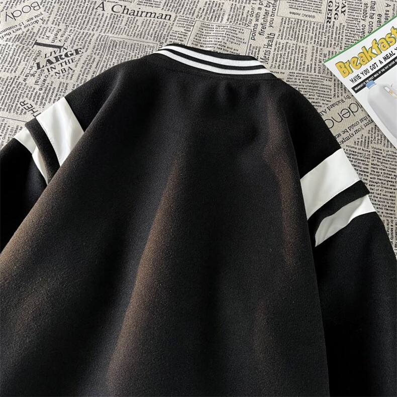 皮呢料拼接棒球服盐系复古撞色飞行服外套男街头风hiphop炸街上衣,女装短外套,星座601-2