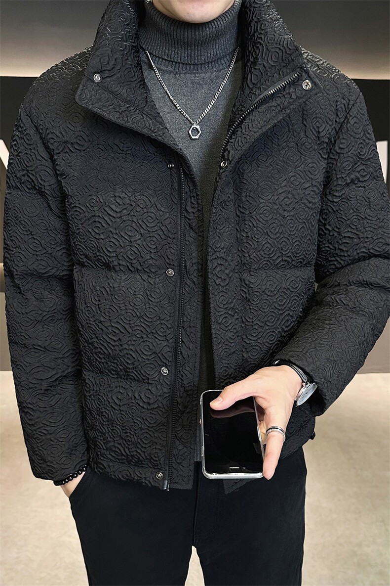 店主风冬季新款休闲压花立领羽绒服男士保暖外套B338-9903-P165,男装羽绒服,电商B338