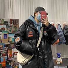 少年立领新款常规款拉链pu皮棉衣男冬加厚潮牌皮衣外套TT136P99，男装皮衣，星座1013-5