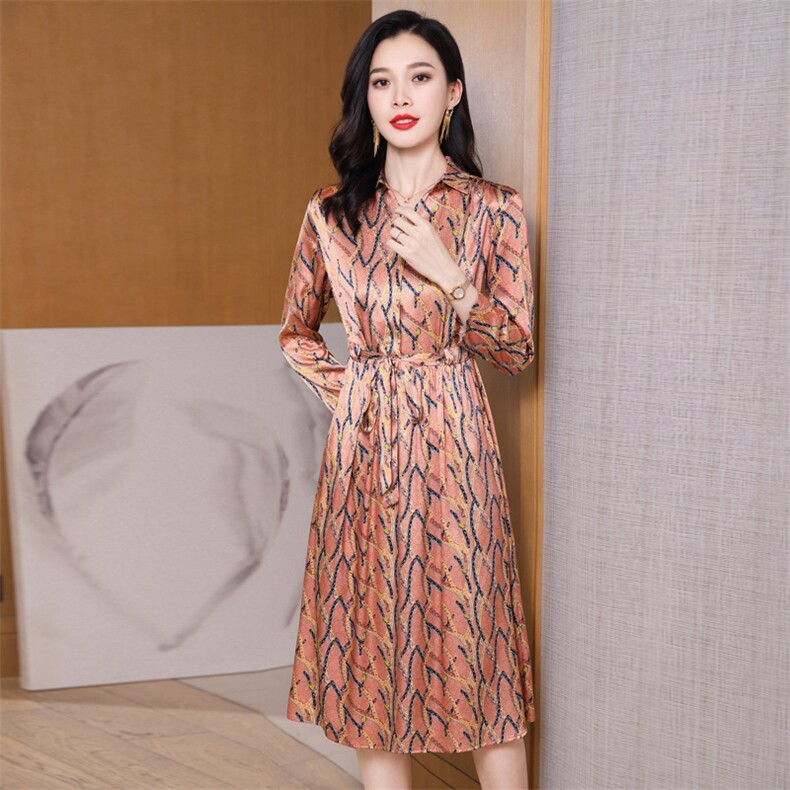 高级感长袖真丝缎面连衣裙女2026新款春夏时尚杭州重磅真丝裙子,女装连衣裙,阿舍尔精品