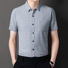 短袖格子衬衫男翻领薄款上衣服夏季中年男士休闲半袖百搭爸爸衬衣，男装衬衫，电商B212（原钱塘6029）