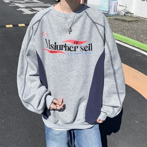 巨兽人圆领套头卫衣男女秋季新款美式复古宽松学院风插肩袖上衣潮图片