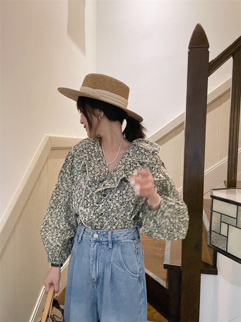 现货春季新款花边领碎花衬衣，其它，单井 Single Well