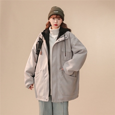 EQ158冬季新款港风休闲美式毛呢假两件连帽棉服棉衣情侣外套P145，男装棉衣，电商C306-1