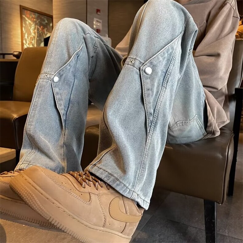 水洗解构牛仔裤男春秋款美式vibe拼接裤子 N411 P45图片