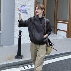 短款夹克新潮棕色长袖2025秋上衣机车服Pu皮外套女高级感显瘦外套，女装短外套，意芙