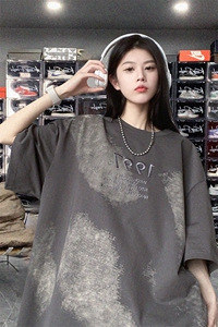 复古美式质感时尚T恤宽松圆领小众设计感休闲上衣HY322TP35控58图片