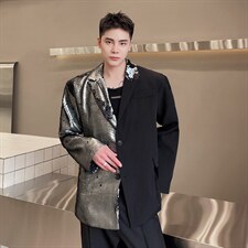 春季新款休闲宽松亮片拼接撞色西服外套上衣男潮A345-1877-P145，男装西服，电商A345