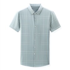 短袖衬衫男翻领上衣2023夏季中年男士商务休闲格子衬衫男爸爸夏装，男装衬衫，电商B212（原钱塘6029）