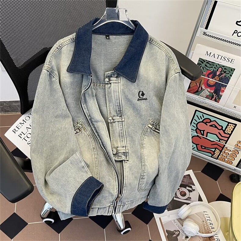 高街牛仔外套男士韩版潮流宽松拼接帅气2024冬季ins夹克W6247-P77，男装工装外套，星座412-2