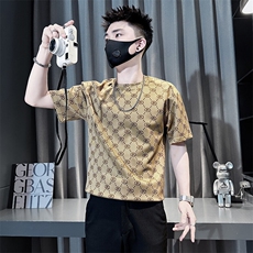 网红短袖T恤男ins轻奢提花圆领社会小伙店主风301C-DT105-P48控68，男装T恤，星座301C（原B323）