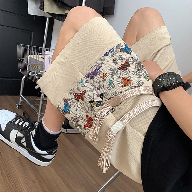 新款夏季男女同款拼色新中式短裤5分库 8027-P32图片