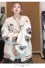 美式复古猫爪刺绣撞色棒球服慵懒风宽松百搭外套，女装短外套，星座218-8