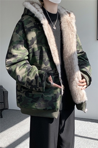 美式座山雕加绒加厚棉服男冬宽松连帽毛领棉衣外套MY18001图片