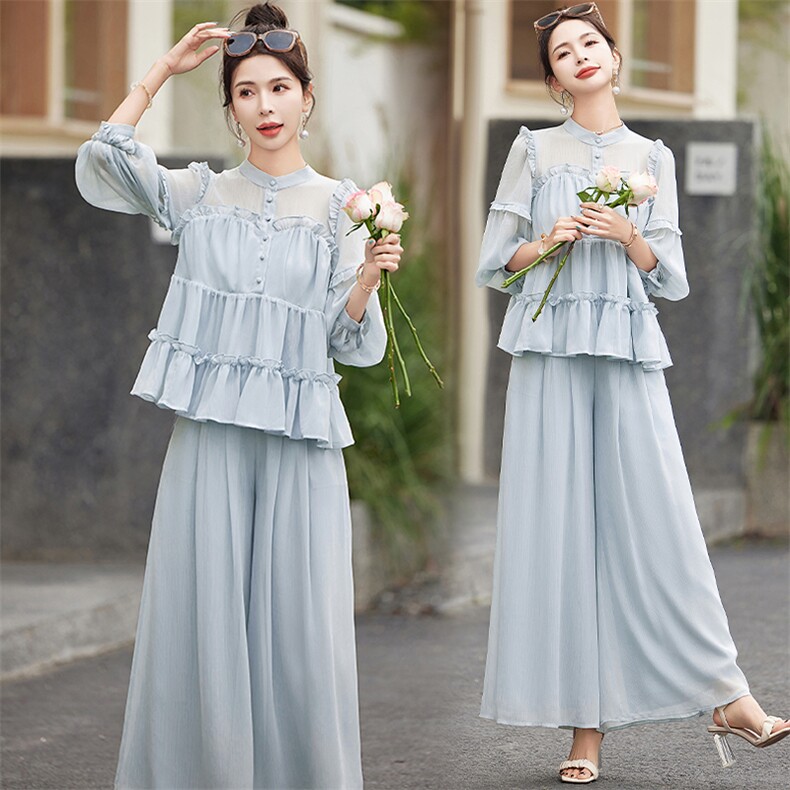 法式御姐轻熟风雪纺女2025年夏季新款高级感气质阔腿裤，女装防晒衣，水衣源