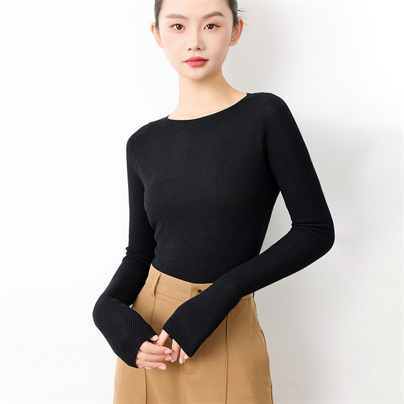 2025年秋季套头水波纹时尚百搭通勤简约休闲长袖,女装羊毛衫,元素羊绒
