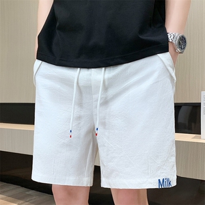 夏季棉麻刺绣短裤男休闲百搭五分裤纯棉沙滩裤XZ310B-3-DK833-P25图片