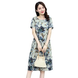 棉麻碎花连衣裙女2026新款夏薄款短袖中长款宽松遮肚显瘦亚麻裙子图片