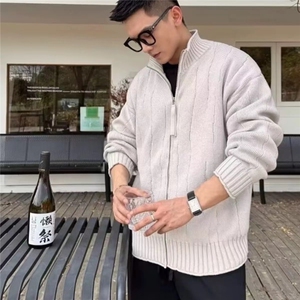 5003立领针织开衫外套男士新款慵懒风外穿宽松休闲毛衣潮图片