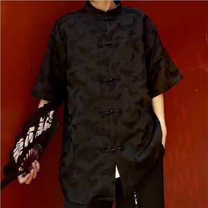 风提花盘扣衬衫男女短袖夏季衬衣宽松薄款唐装外套CT222-p40图片