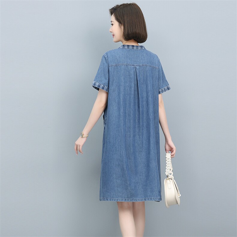 短袖牛仔连衣裙女夏季薄款2024年新款气质遮肚子中年妈妈大码裙子图片