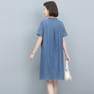 短袖牛仔连衣裙女夏季薄款2024年新款气质遮肚子中年妈妈大码裙子图片