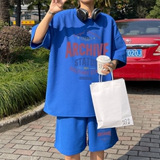！2025夏季新款男士华夫格短袖短裤套装透气一套HTZ80P50，男装T恤，电商B220