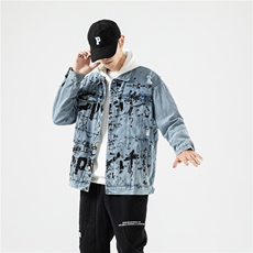 JK823-p80M-5X无影墙ins牛仔夹克绣花破洞大码男日系CITYBOY，男装夹克，星座103A